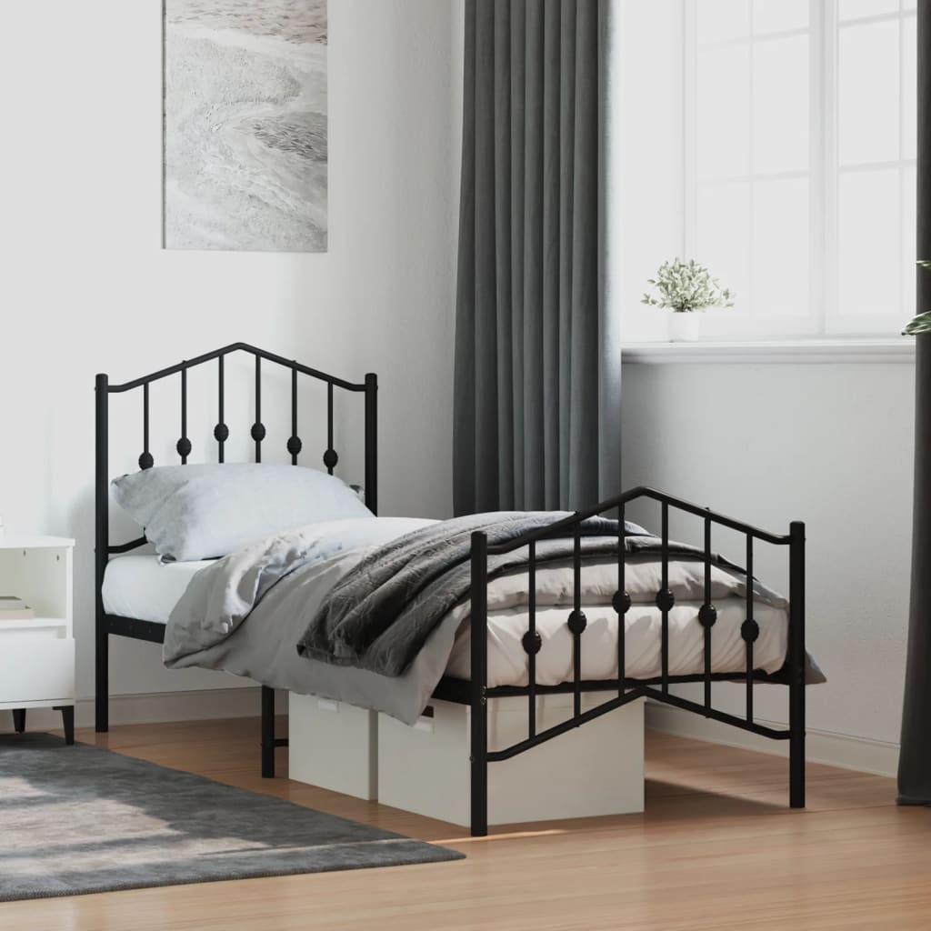 Bedframe Met Hoofd- En Voeteneinde Metaal 75 x 190 cm Zwart met hoofdbord & voetbord
