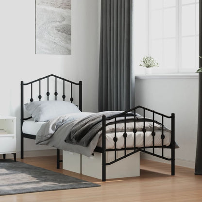 Bedframe Met Hoofd- En Voeteneinde Metaal 75 x 190 cm Zwart met hoofdbord & voetbord