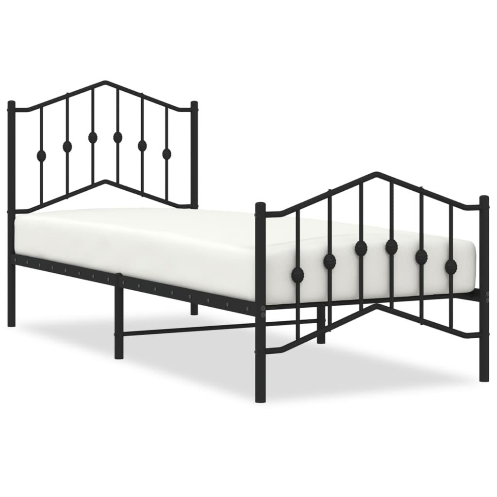 Bedframe Met Hoofd- En Voeteneinde Metaal 80 x 200 cm Zwart met hoofdbord & voetbord