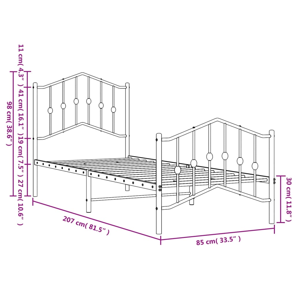 Bedframe Met Hoofd- En Voeteneinde Metaal 80 x 200 cm Zwart met hoofdbord & voetbord
