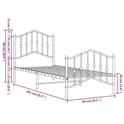 Bedframe Met Hoofd- En Voeteneinde Metaal 80 x 200 cm Zwart met hoofdbord & voetbord