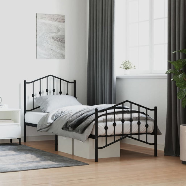 Bedframe Met Hoofd- En Voeteneinde Metaal 80 x 200 cm Zwart met hoofdbord & voetbord