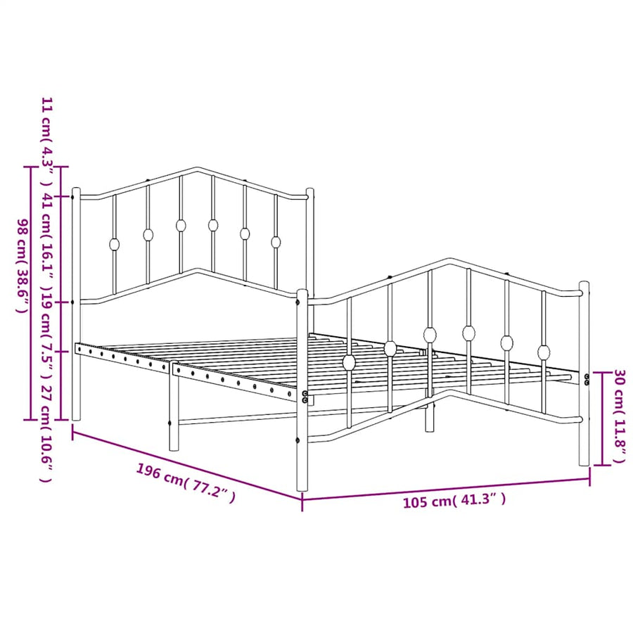 Bedframe Met Hoofd- En Voeteneinde Metaal 100 x 190 cm