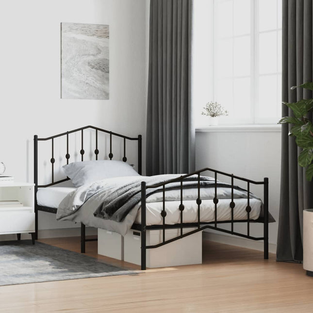 Bedframe Met Hoofd- En Voeteneinde Metaal 100 x 190 cm Zwart met hoofdbord & voetbord