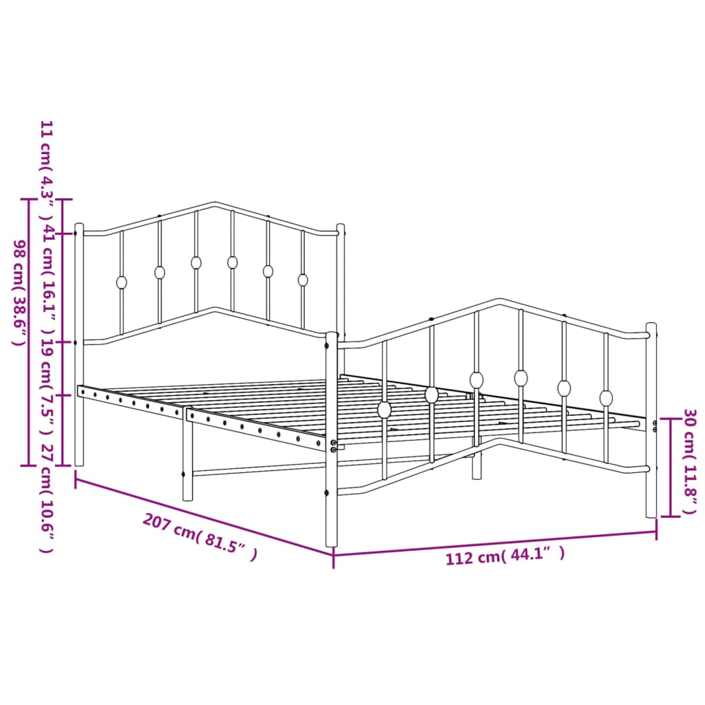 Bedframe Met Hoofd- En Voeteneinde Metaal 107 x 203 cm Zwart met hoofdbord & voetbord