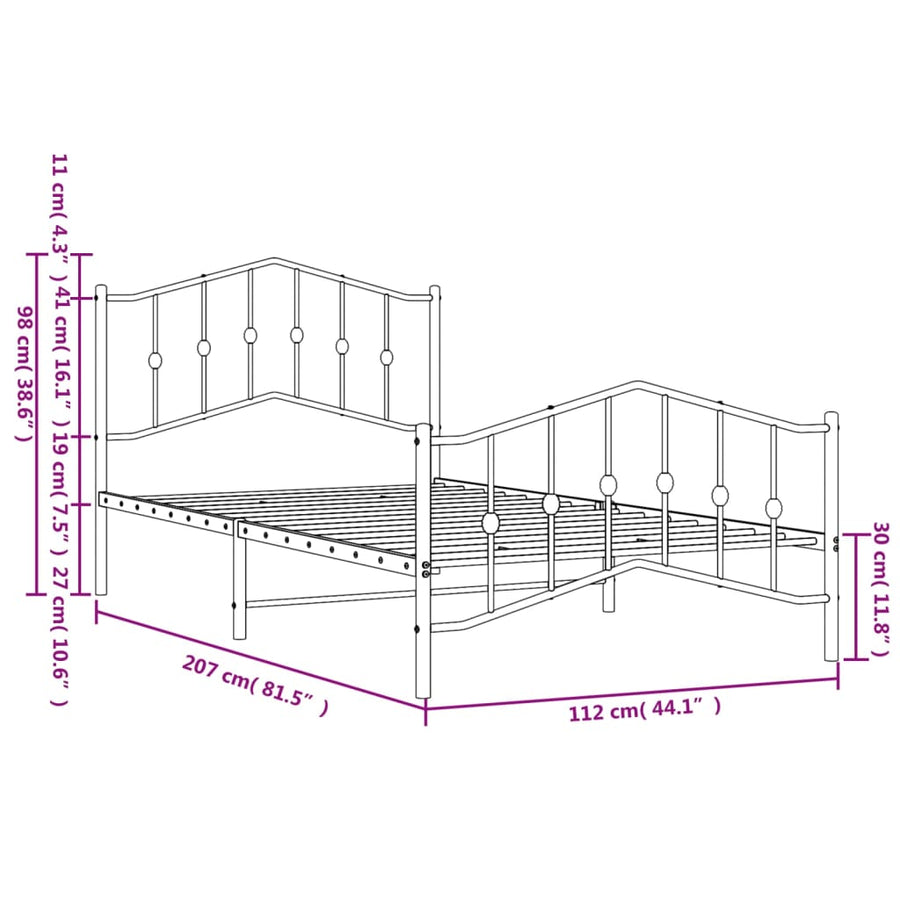 Bedframe Met Hoofd- En Voeteneinde Metaal 107 x 203 cm Zwart met hoofdbord & voetbord