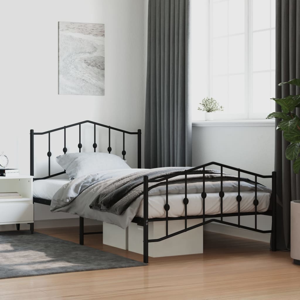 Bedframe Met Hoofd- En Voeteneinde Metaal 107 x 203 cm Zwart met hoofdbord & voetbord