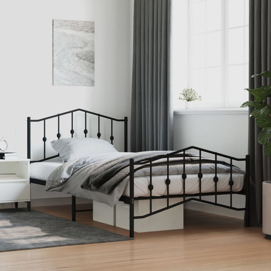 Bedframe Met Hoofd- En Voeteneinde Metaal 107 x 203 cm Zwart met hoofdbord & voetbord