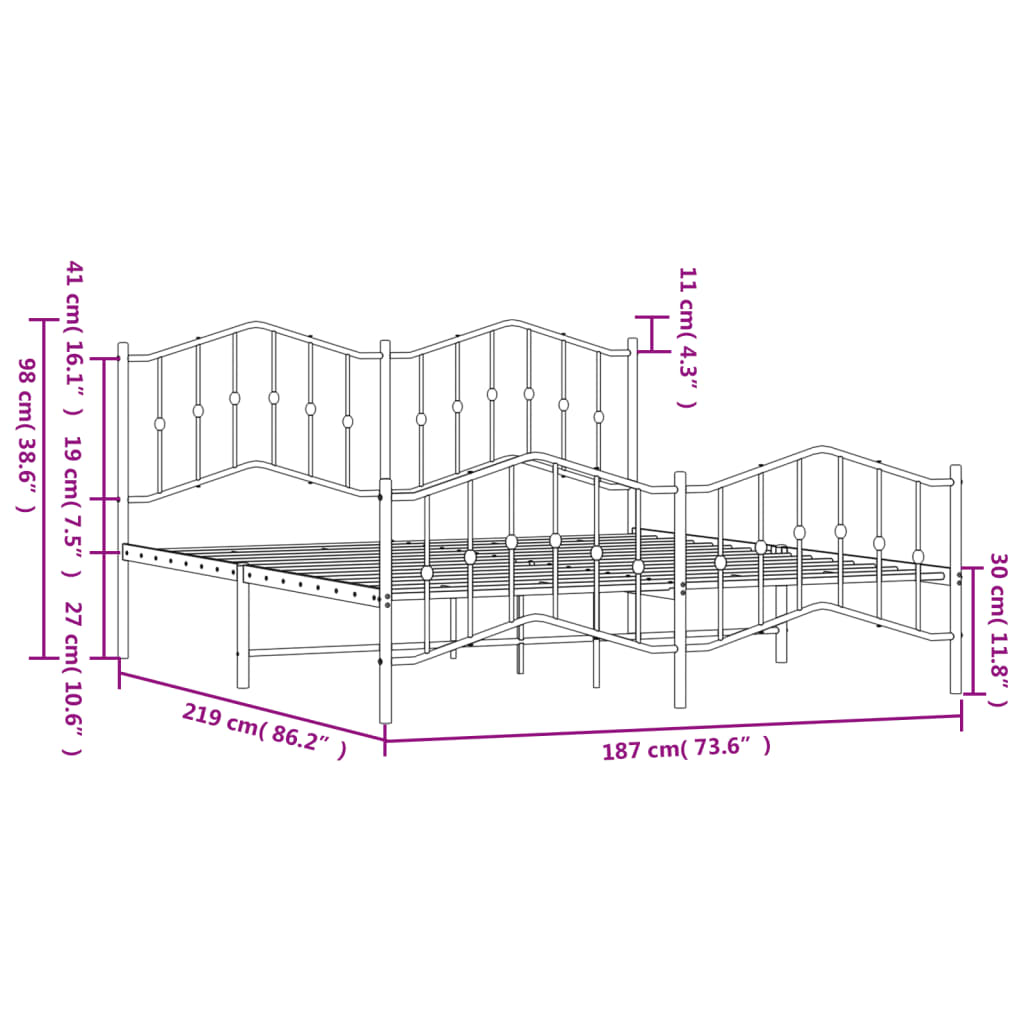 Bedframe Met Hoofd- En Voeteneinde Metaal 183 x 213 cm Zwart met hoofdbord & voetbord