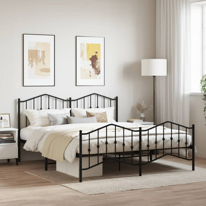 Bedframe Met Hoofd- En Voeteneinde Metaal 183 x 213 cm Zwart met hoofdbord & voetbord