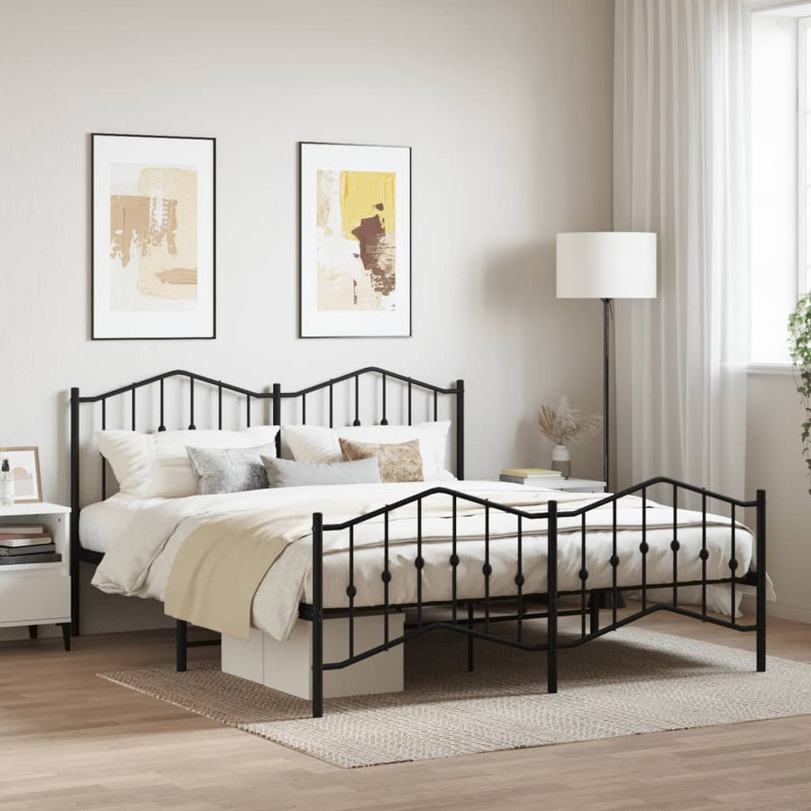 Bedframe Met Hoofd- En Voeteneinde Metaal 183 x 213 cm Zwart met hoofdbord & voetbord