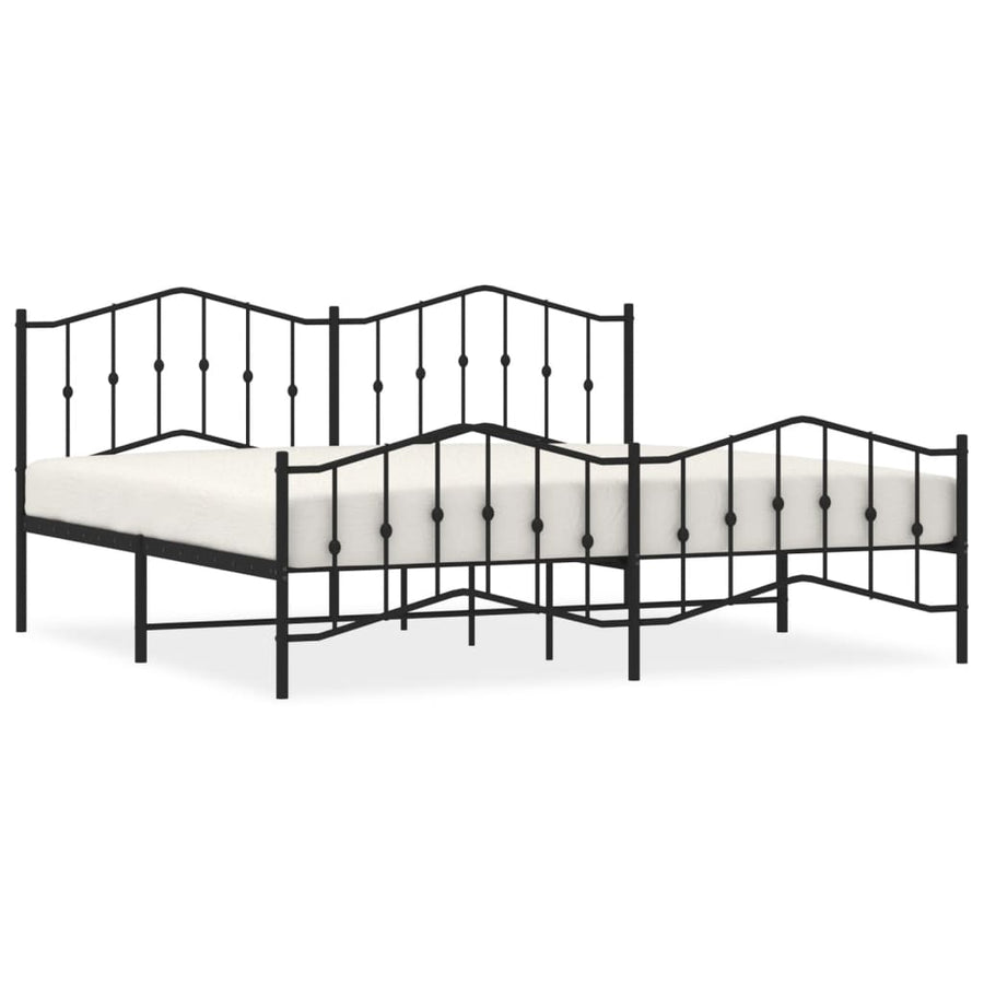 Bedframe Met Hoofd- En Voeteneinde Metaal 193 x 203 cm Zwart met hoofdbord & voetbord