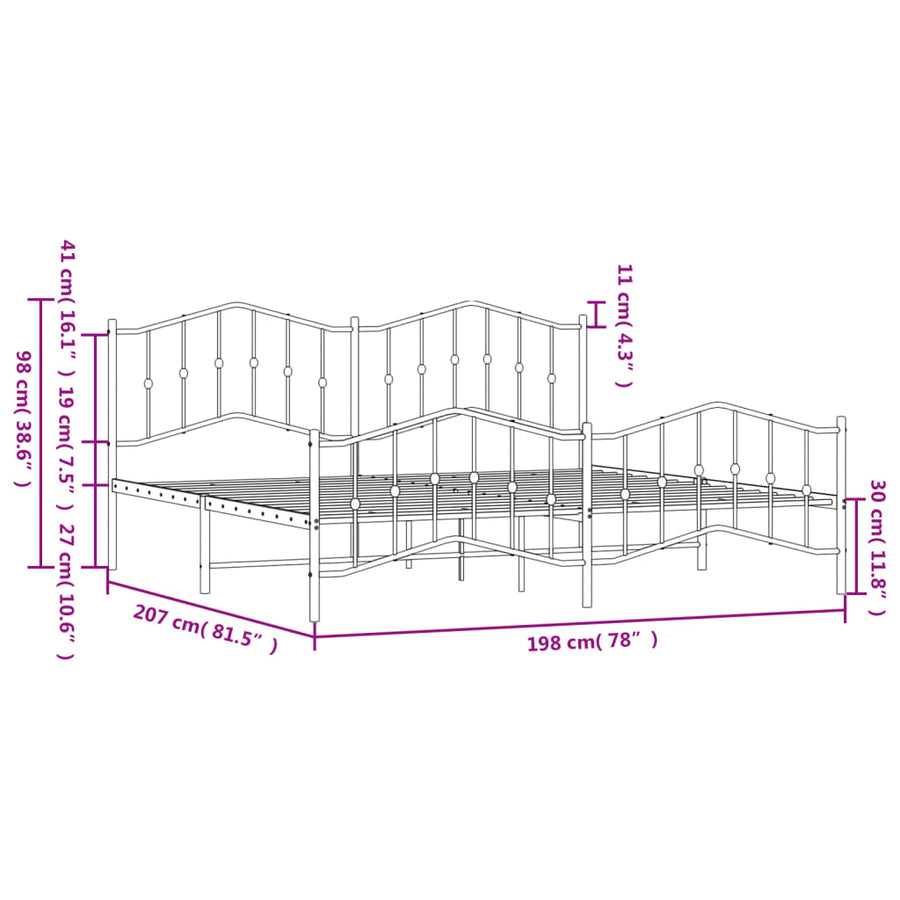 Bedframe Met Hoofd- En Voeteneinde Metaal 193 x 203 cm Zwart met hoofdbord & voetbord