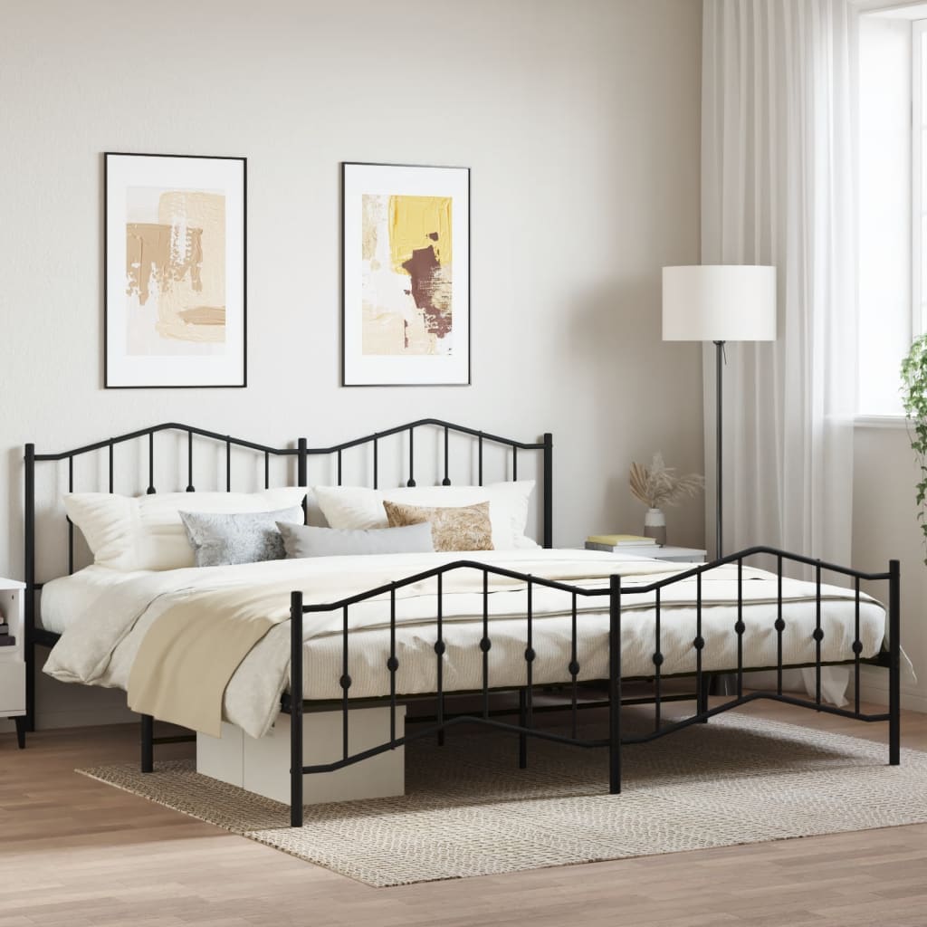 Bedframe Met Hoofd- En Voeteneinde Metaal 193 x 203 cm Zwart met hoofdbord & voetbord