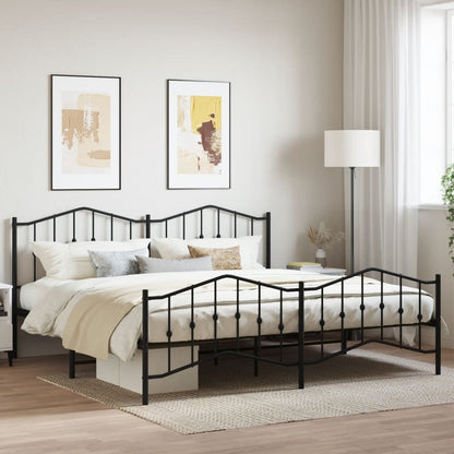 Bedframe Met Hoofd- En Voeteneinde Metaal 193 x 203 cm Zwart met hoofdbord & voetbord