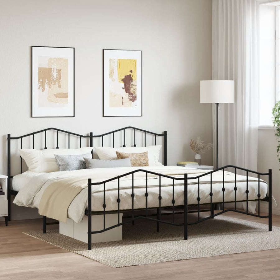 Bedframe Met Hoofd- En Voeteneinde Metaal 193 x 203 cm Zwart met hoofdbord & voetbord