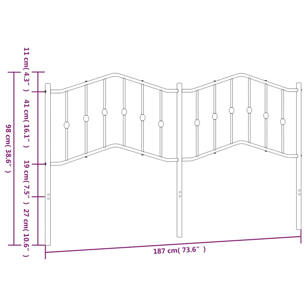Vervangend hoofdbord 180 cm metaal zwart