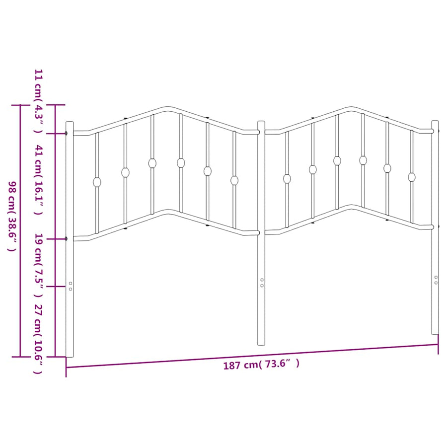 Vervangend hoofdbord 180 cm metaal zwart