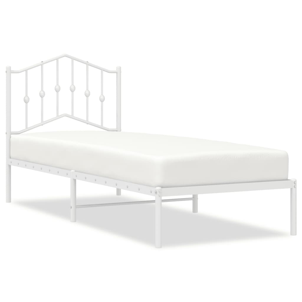 Bedframe Metaal 75 X 190 Cm Wit met hoofdbord