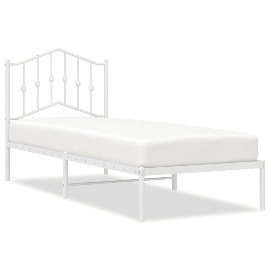 Bedframe Metaal 75 X 190 Cm Wit met hoofdbord