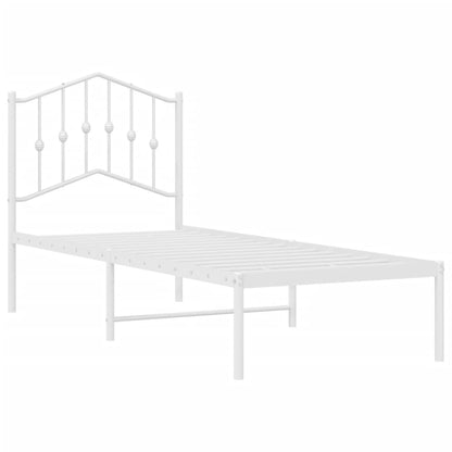 Bedframe Metaal 75 X 190 Cm Wit met hoofdbord