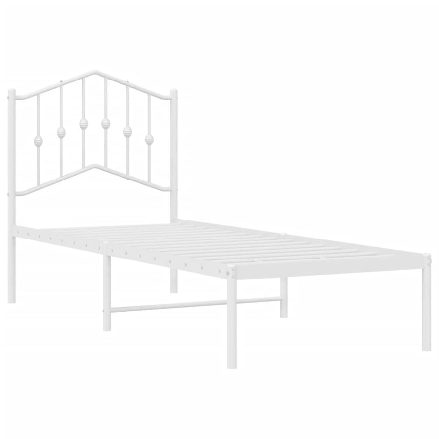 Bedframe Metaal 75 X 190 Cm Wit met hoofdbord