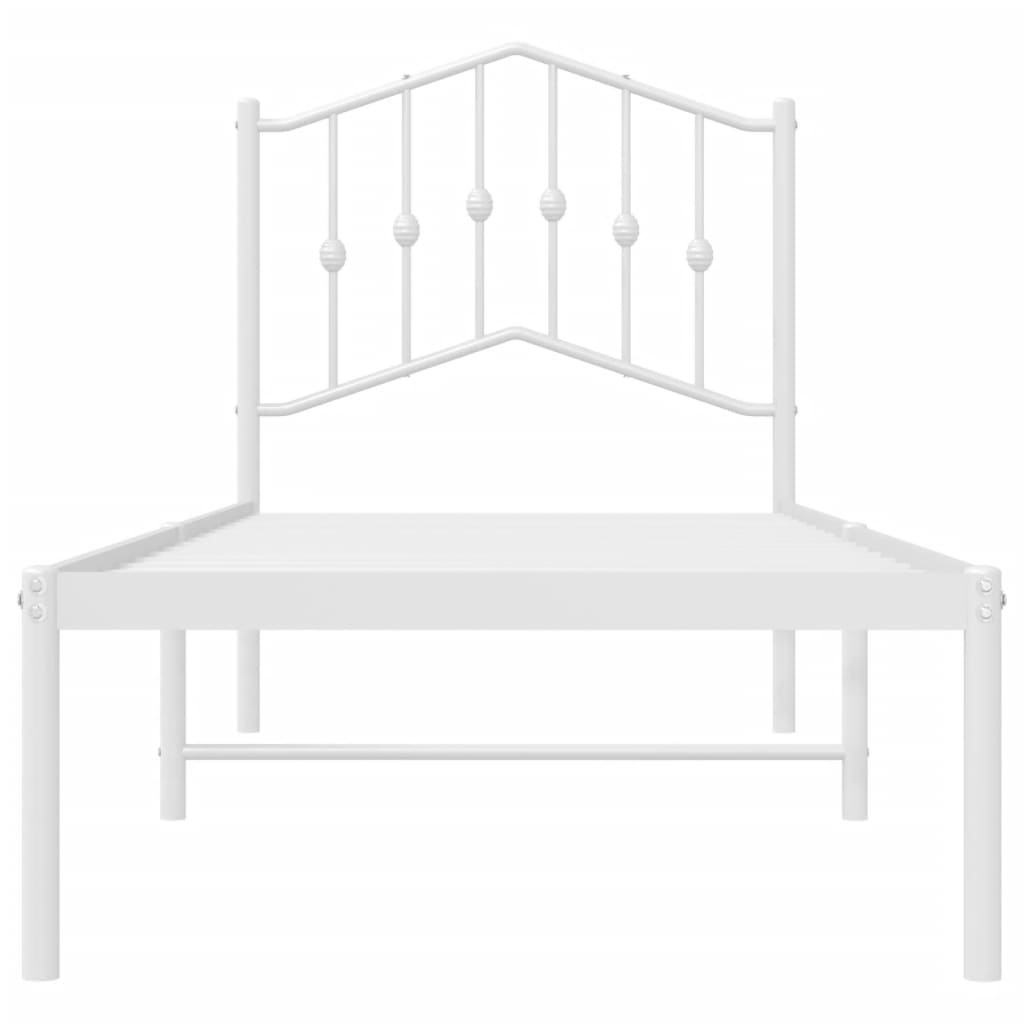 Bedframe Metaal 75 X 190 Cm Wit met hoofdbord