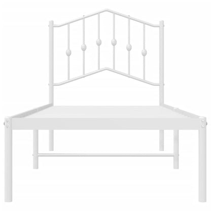 Bedframe Metaal 75 X 190 Cm Wit met hoofdbord