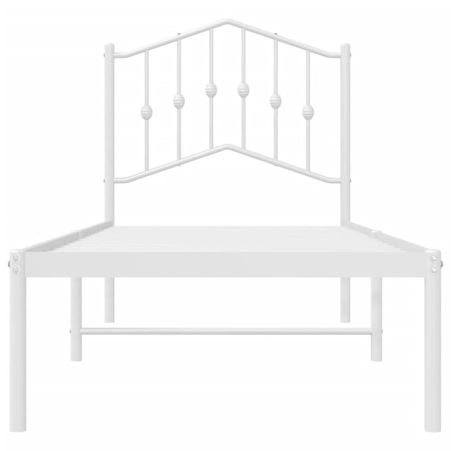 Bedframe Metaal 75 X 190 Cm Wit met hoofdbord