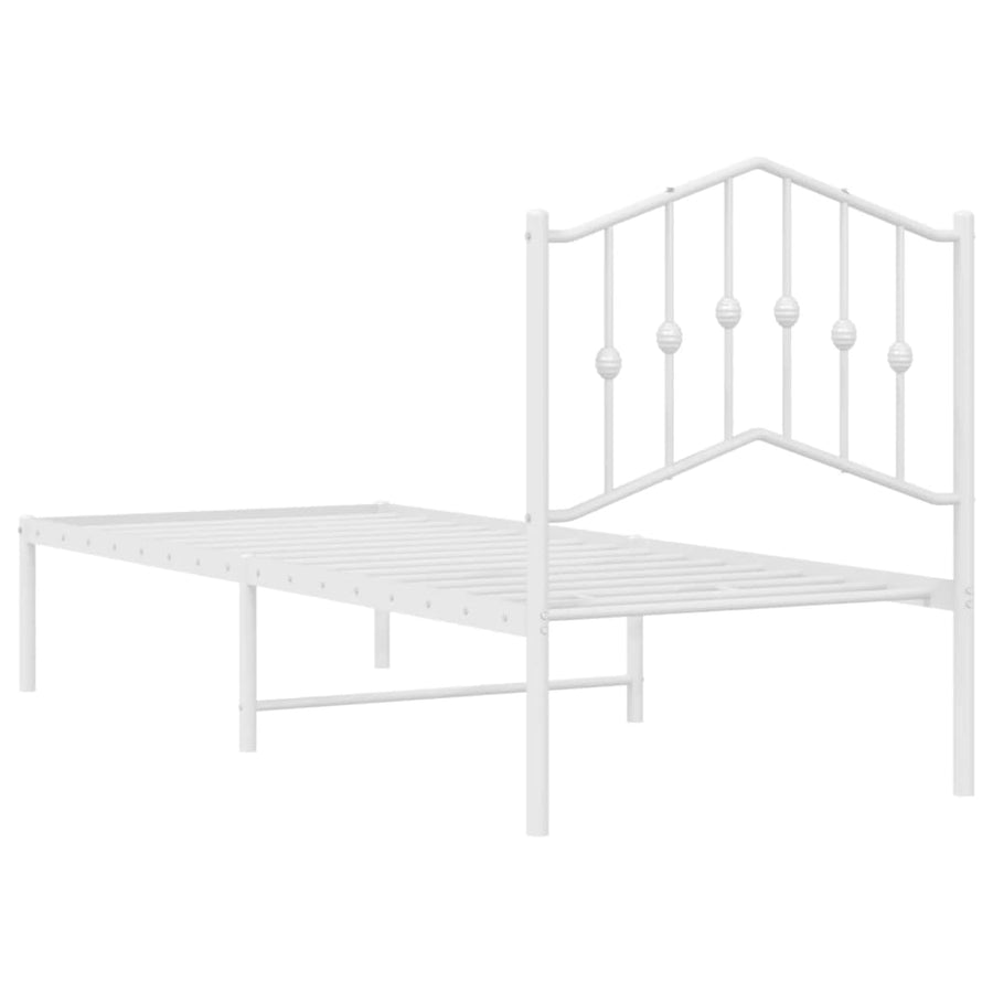 Bedframe Metaal 75 X 190 Cm Wit met hoofdbord