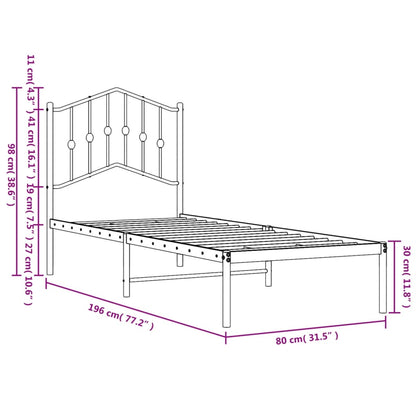 Bedframe Metaal 75 X 190 Cm Wit met hoofdbord