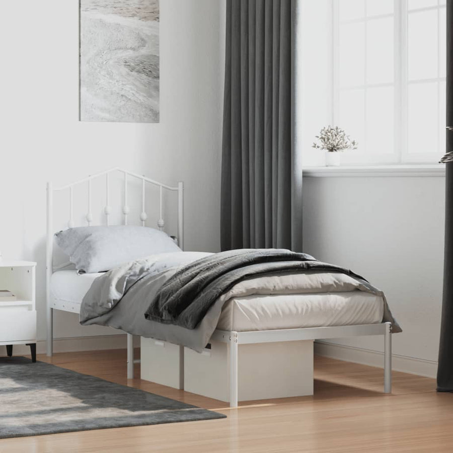 Bedframe Metaal 75 X 190 Cm Wit met hoofdbord