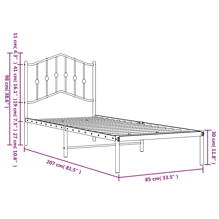Bedframe met hoofdbord metaal wit 80x200 cm