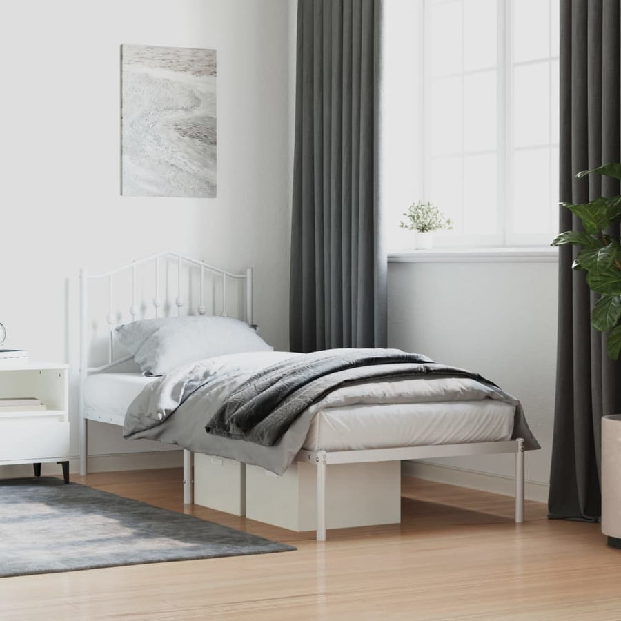 Bedframe Metaal 90 x 190 cm Wit met hoofdbord