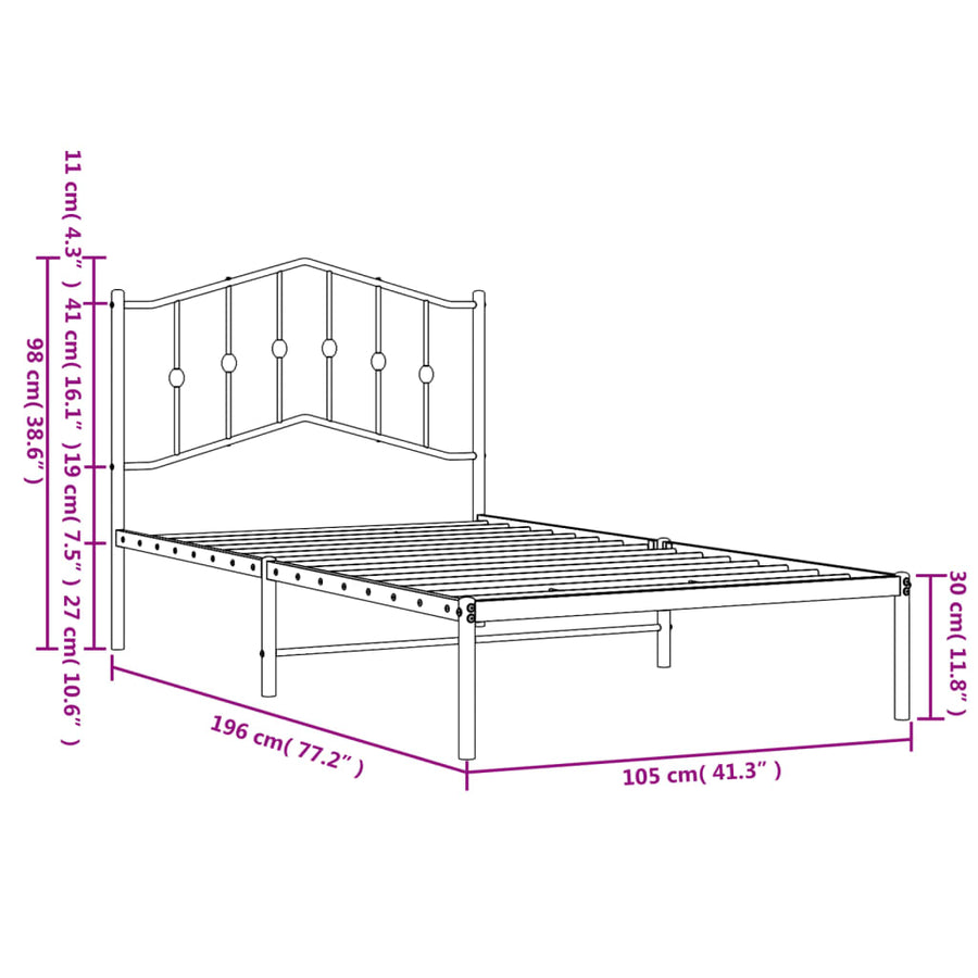 Bedframe Metaal 100 x 190 cm Wit met hoofdbord