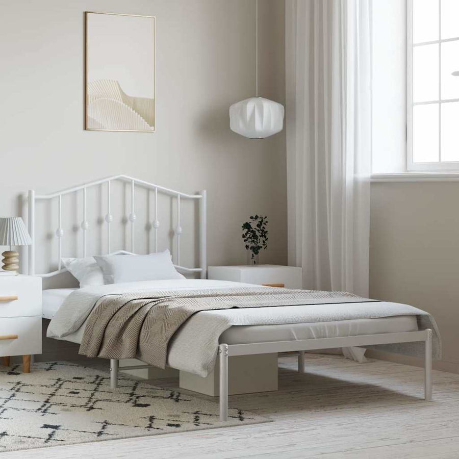 Bedframe Metaal 100 x 200 cm Wit met hoofdbord