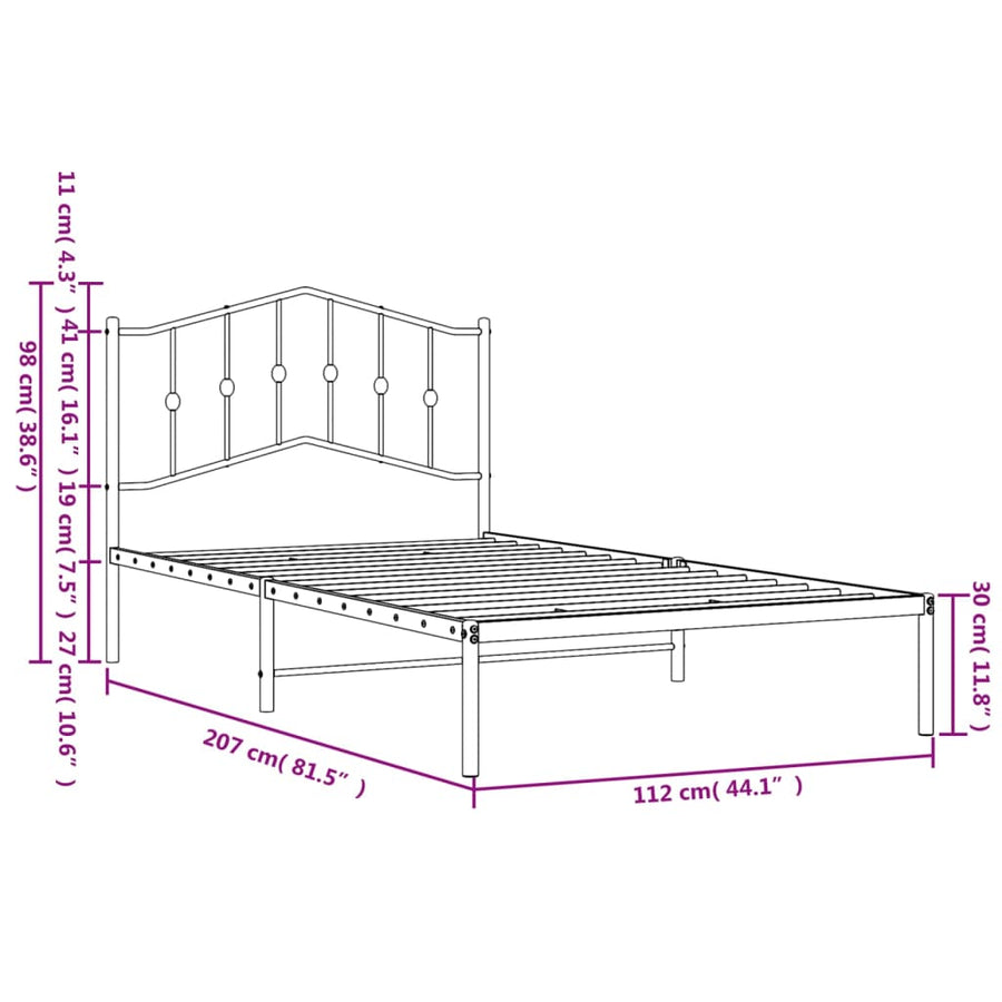 Bedframe Metaal 107 x 203 cm Wit met hoofdbord