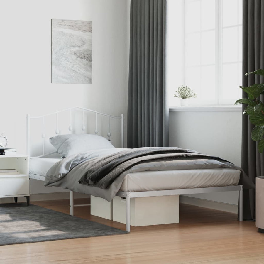 Bedframe Metaal 107 x 203 cm Wit met hoofdbord
