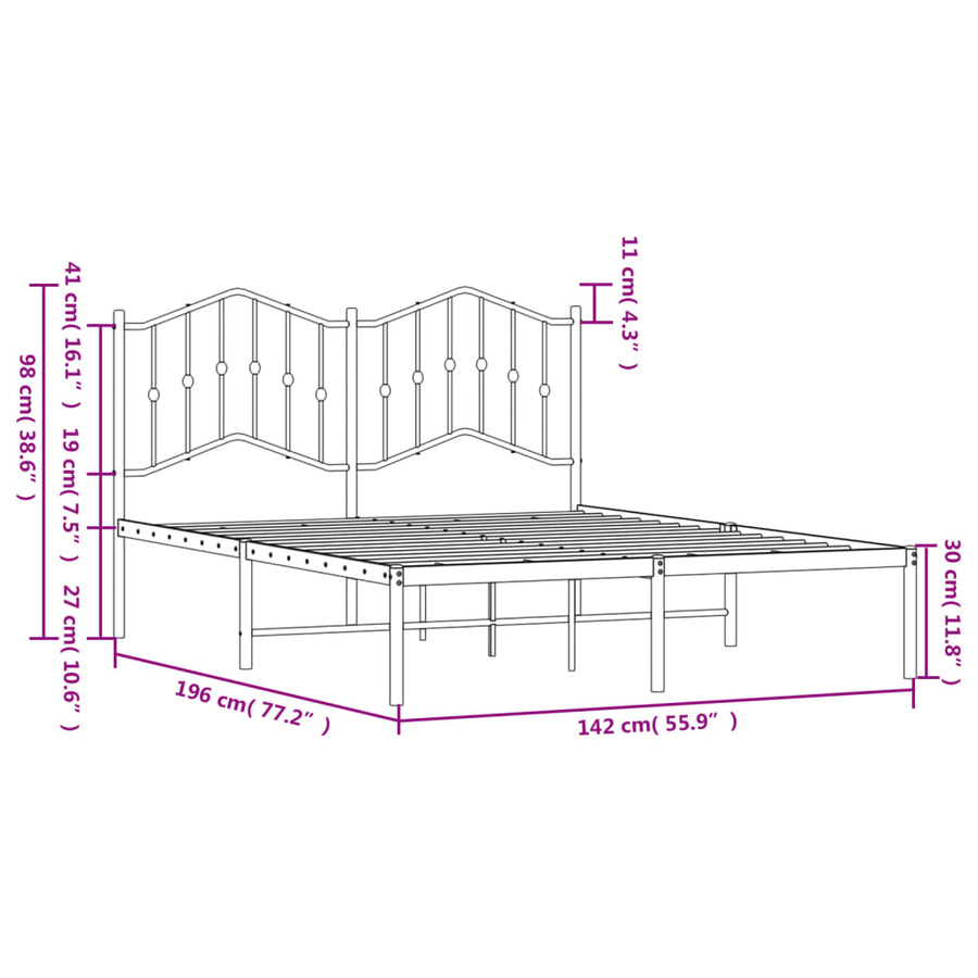 Bedframe Metaal 135 x 190 cm Wit met hoofdbord