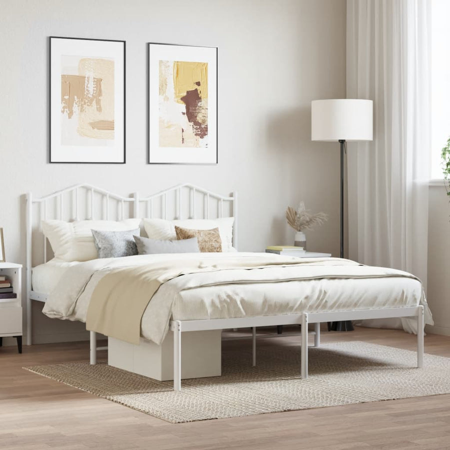 Bedframe Metaal 150 x 200 cm Wit met hoofdbord
