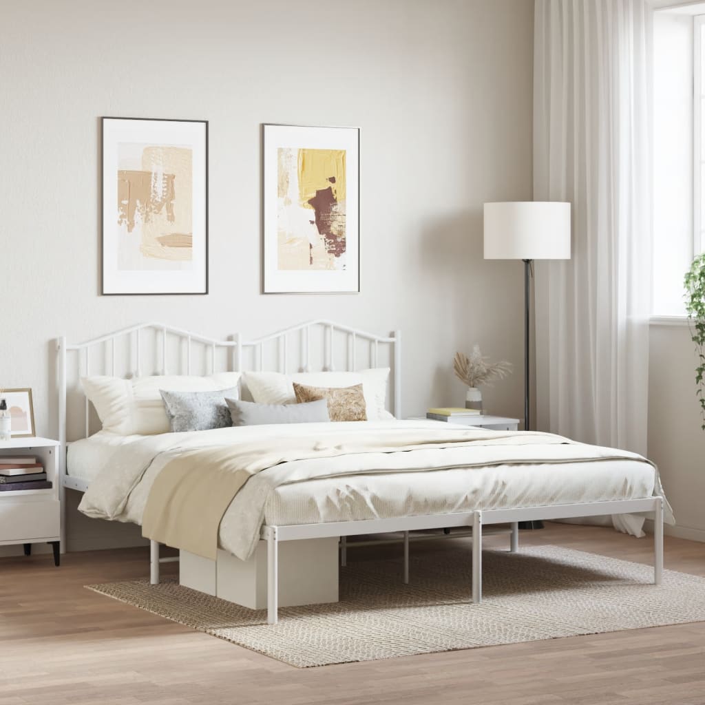 Bedframe Metaal 180 x 200 cm Wit met hoofdbord
