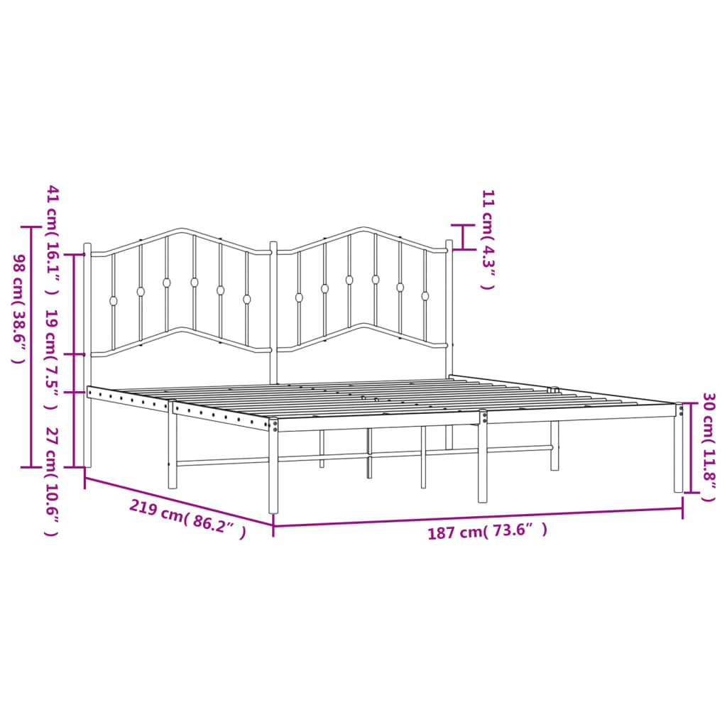 Bedframe Metaal 183 x 213 cm Wit met hoofdbord