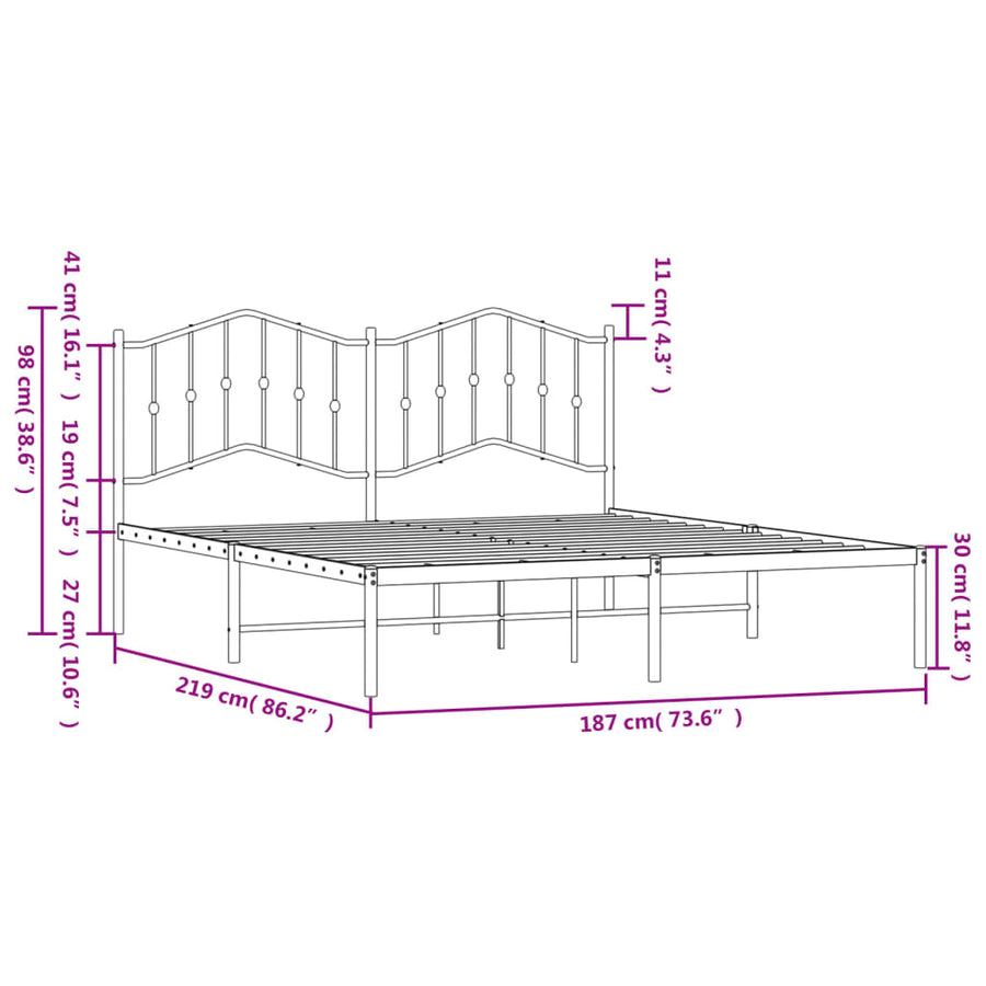 Bedframe Metaal 183 x 213 cm Wit met hoofdbord