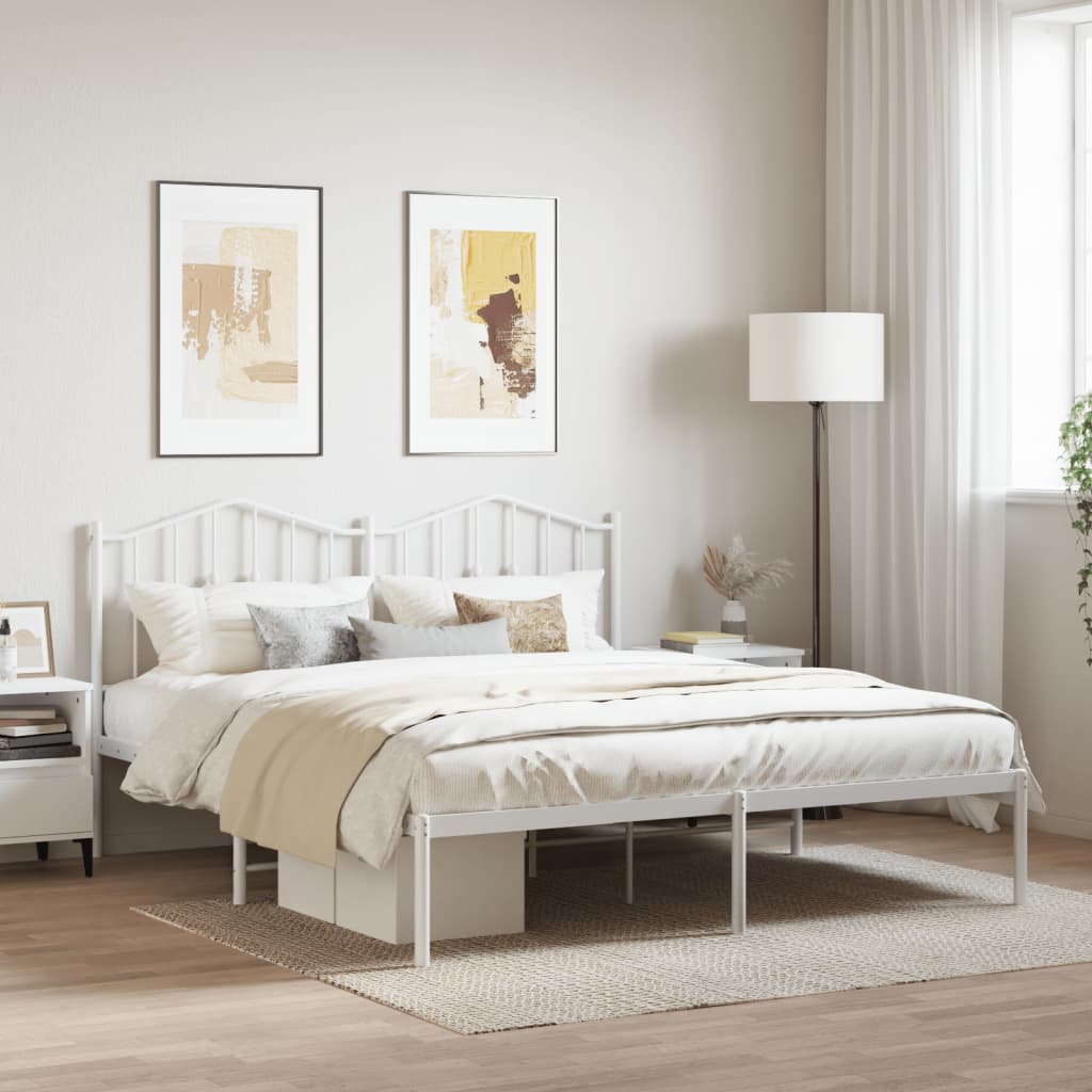 Bedframe Metaal 183 x 213 cm Wit met hoofdbord