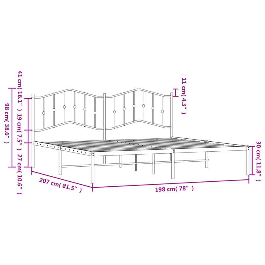 Bedframe Metaal 193 x 203 cm Wit met hoofdbord