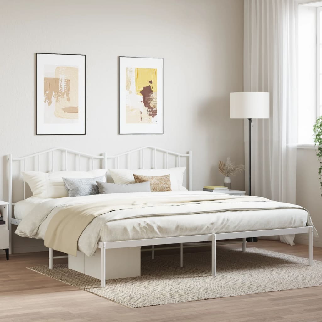 Bedframe Metaal 193 x 203 cm Wit met hoofdbord
