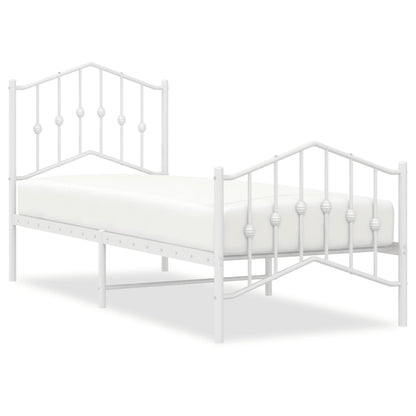 Bedframe Met Hoofd- En Voeteneinde Metaal 75 x 190 cm Wit met hoofdbord & voetbord