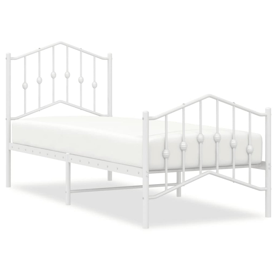 Bedframe Met Hoofd- En Voeteneinde Metaal 75 x 190 cm Wit met hoofdbord & voetbord