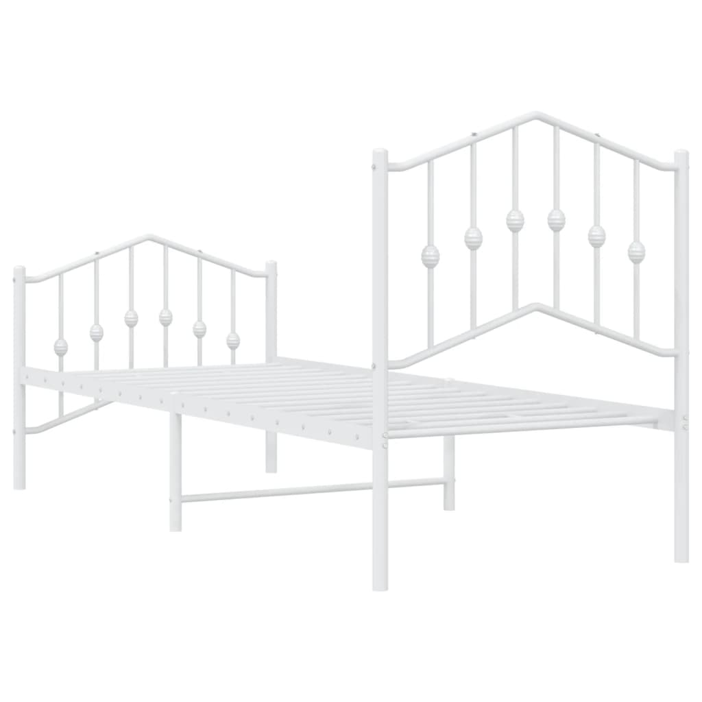 Bedframe Met Hoofd- En Voeteneinde Metaal 75 x 190 cm Wit met hoofdbord & voetbord