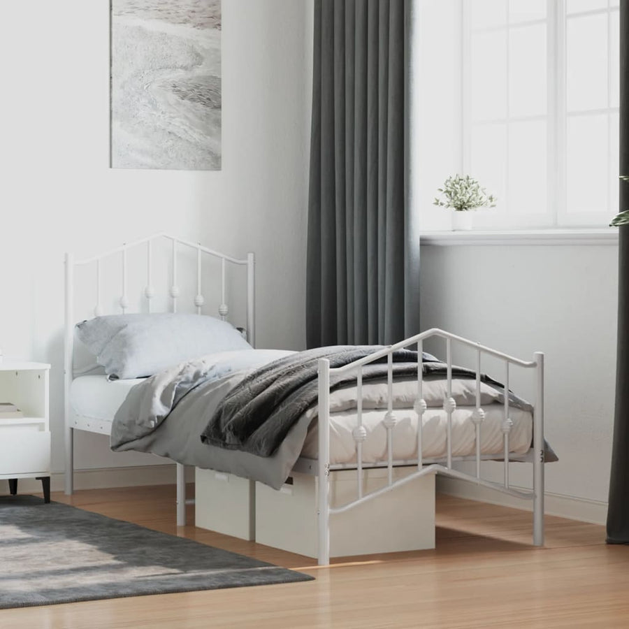 Bedframe Met Hoofd- En Voeteneinde Metaal 75 x 190 cm Wit met hoofdbord & voetbord